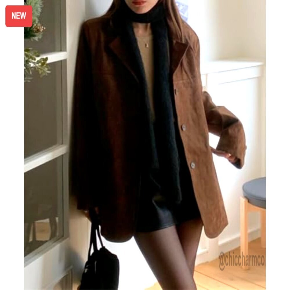 Faux Leather Jacket Oversized Y2K Outerwear Trendy Fall Winter Fashion Chic - Picture 4 of 6